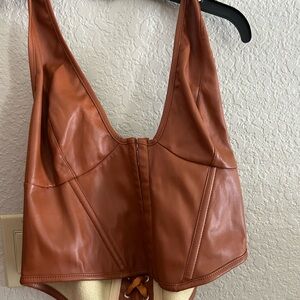 Brown Faux Leather Corset Top